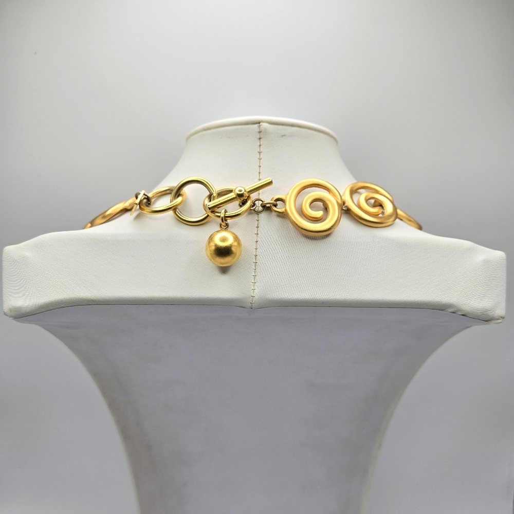 Ann Klein Choker Necklace Goldtone Chunky Swirl 1980s Mogul Mobwife Lion Vintage - Picture 2 of 6